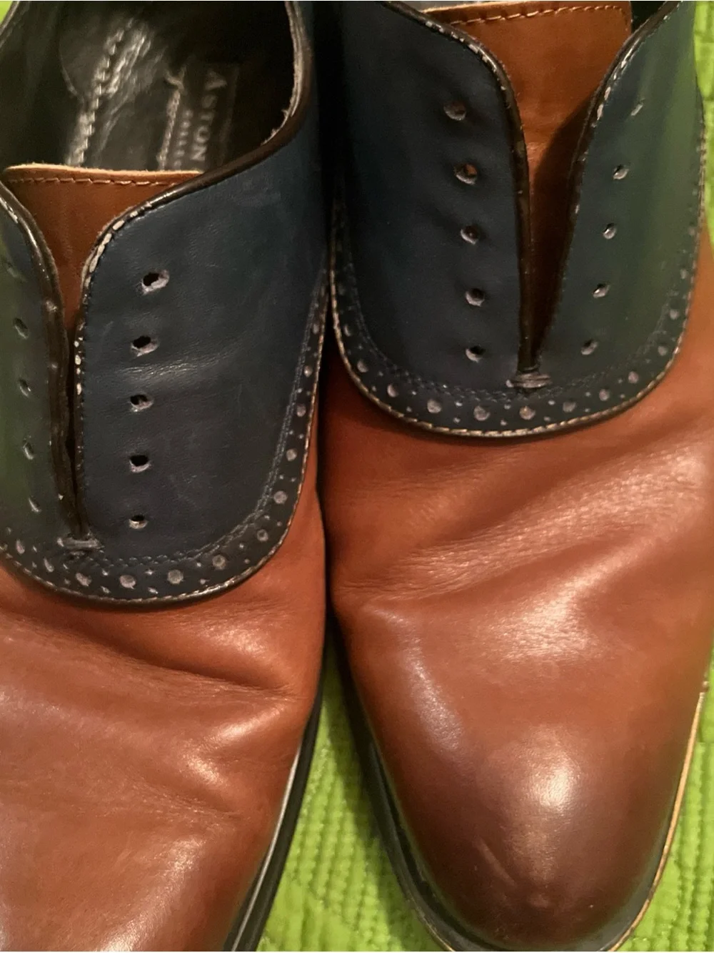 Aston Grey Drake Men’s Two-Tone Brown and Navy Leather Oxfords Sz 9.5 Pre-owned